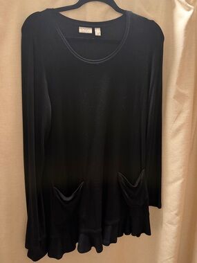 LOGO by Lori Goldstein Black Long-Sleeve Pocket Tunic with Ruffle Hem